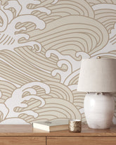 Beige Chinese Waves Wallpaper